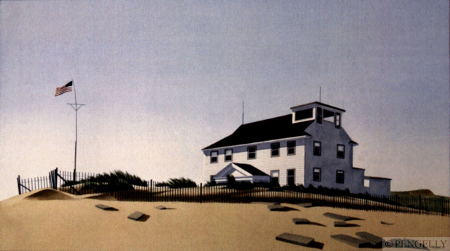 "Race Point Beach Coast Guard Station, Provincetown, MA", Maine 1983 Watercolor 7 x 12 in - Private Collection, UK