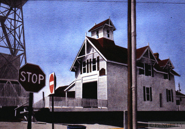 "Coast Guard Station, Ocean City, MD" 1984 Watercolor 8 x 14 in. - Private Collection, UK
