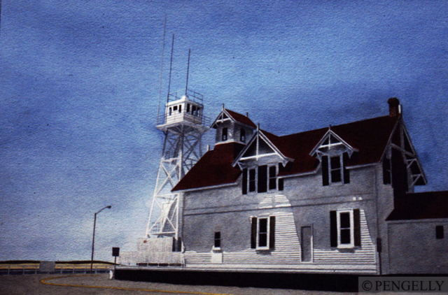 "Coast Guard Station, Ocean City, MD" 1984 Watercolor 8 x 15 in. - Private Collection, UK
