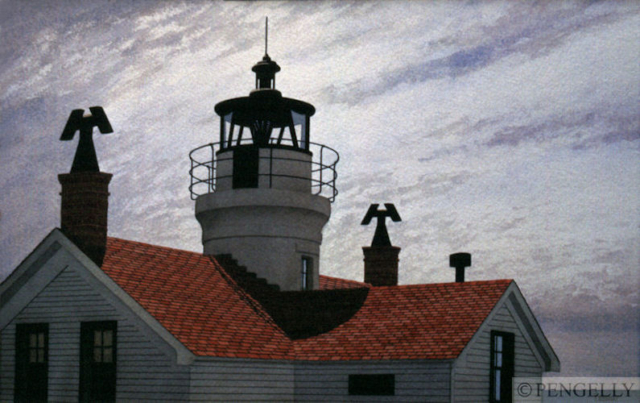 "Battery Point Lighthouse, Crescent City, CA" 1989 Watercolor 8 x 13 in. - Private Collection, USA