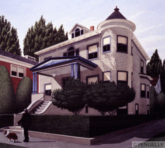 "L Street, Sacramento, CA" 1989 Watercolor 14 x 15 in.  - Private Collection, USA