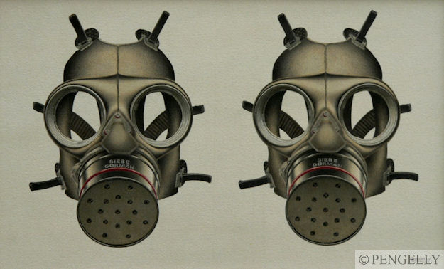 "Twin Gas Masks" 2000 Watercolor 11 x 18 in.